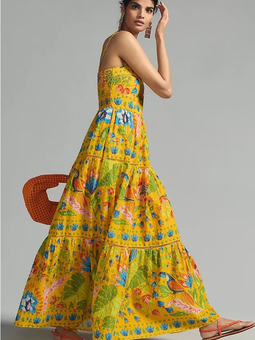 FARM Rio Yellow Tropical Floral Tiered Maxi Dress